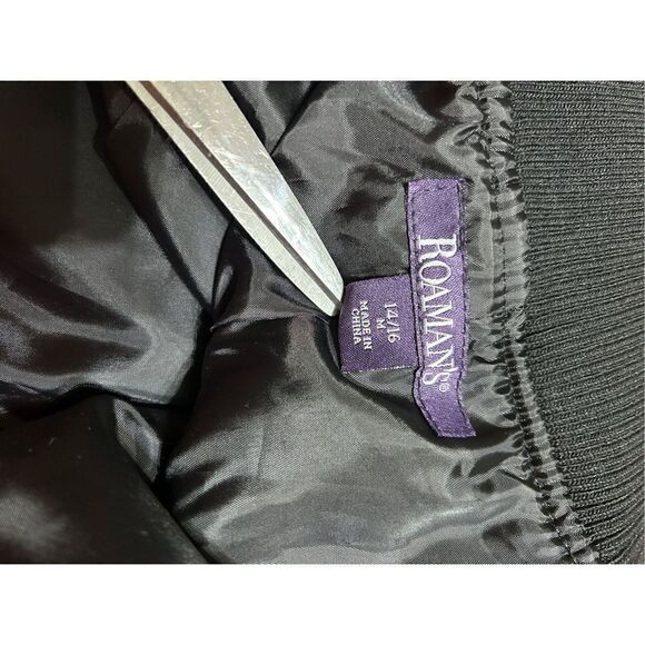 Roman's Women’s Black Floral Embroidered Bomber Zip-Up Jacket Size Medium 14/16 - Picture 6 of 10